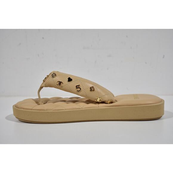 Chanel 23P Beige Quilted Charms Padded Pool Thong Logo Mule Slide Flat Sandal 36 - Picture 9 of 12